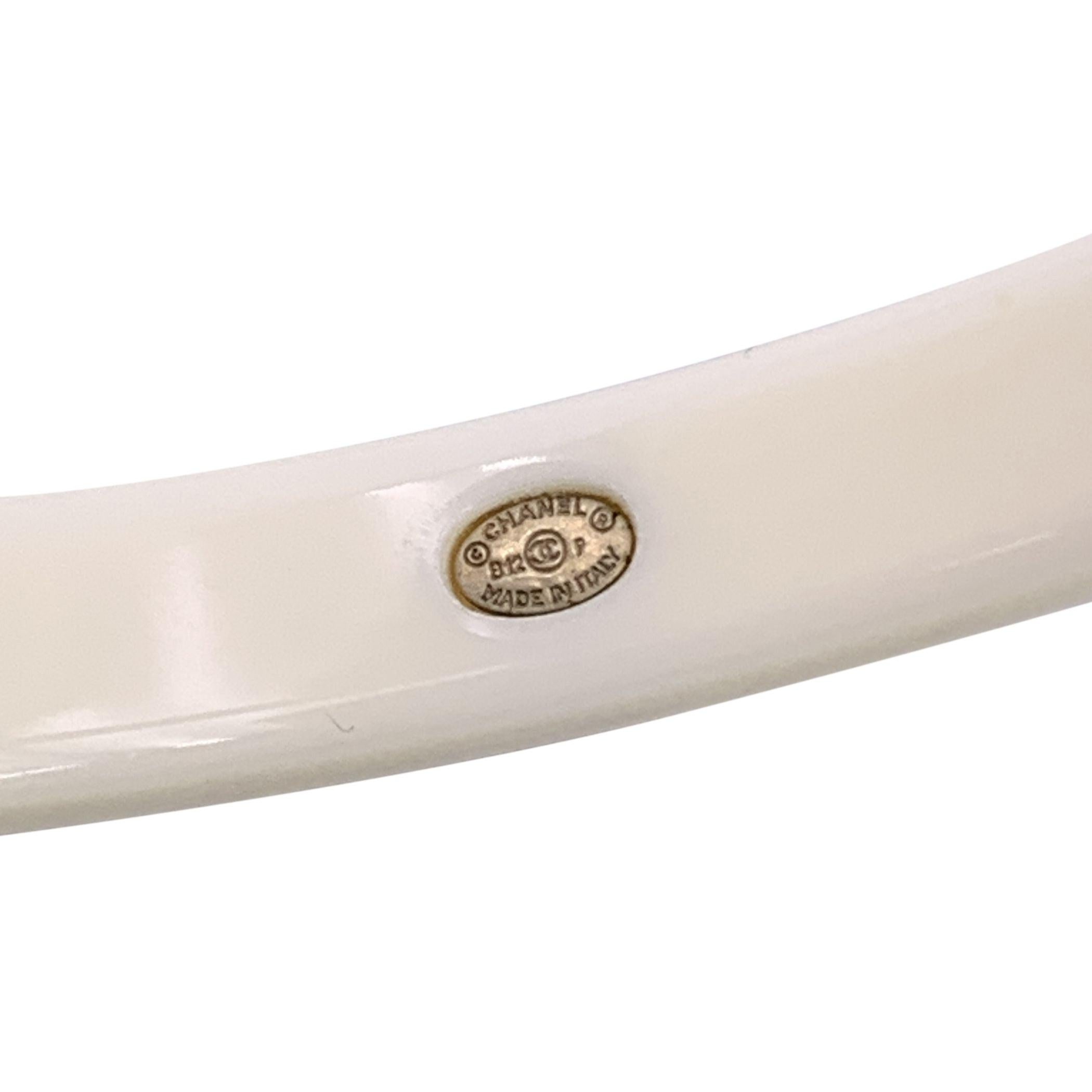Women's Chanel Vintage Set of 2 White Resin CC Logo Cuff Bangle Bracelet