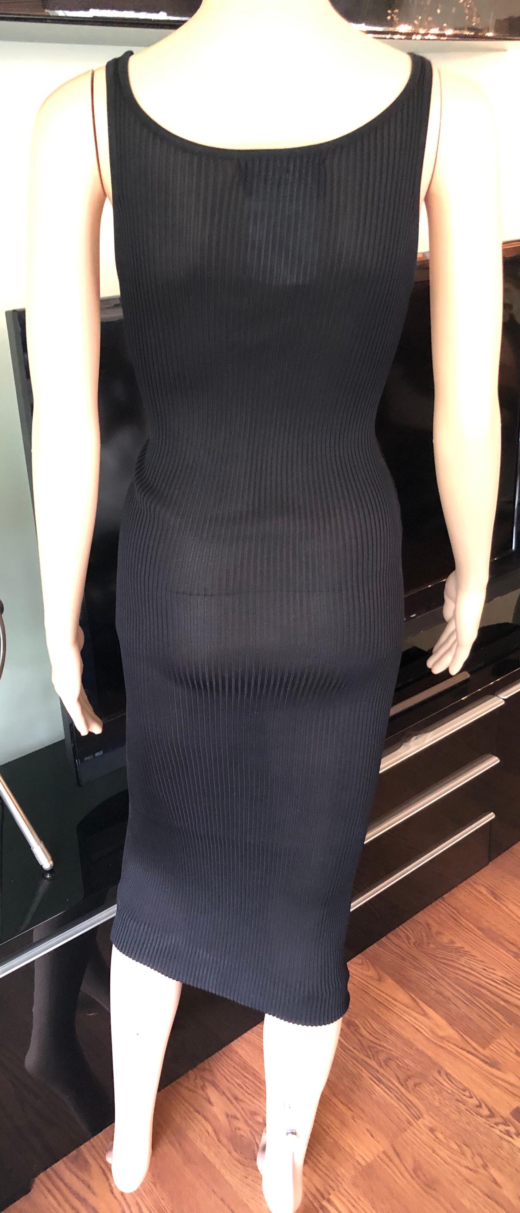 Chanel Vintage Sheer Silk Knitted Bodycon Black Dress In Excellent Condition In Naples, FL