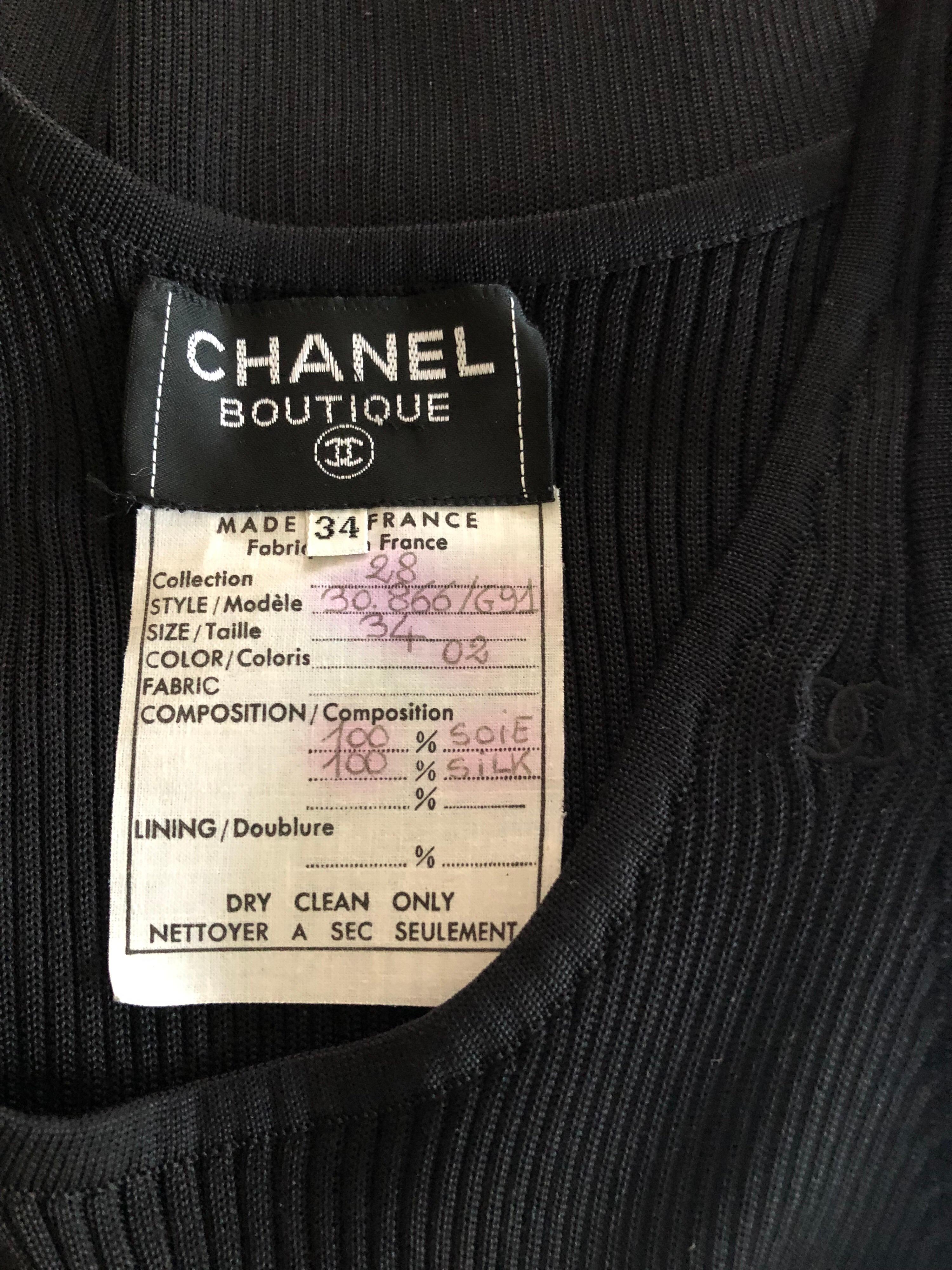 Women's Chanel Vintage Sheer Silk Knitted Bodycon Black Dress