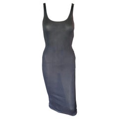 Chanel Vintage Sheer Silk Knitted Bodycon Black Dress