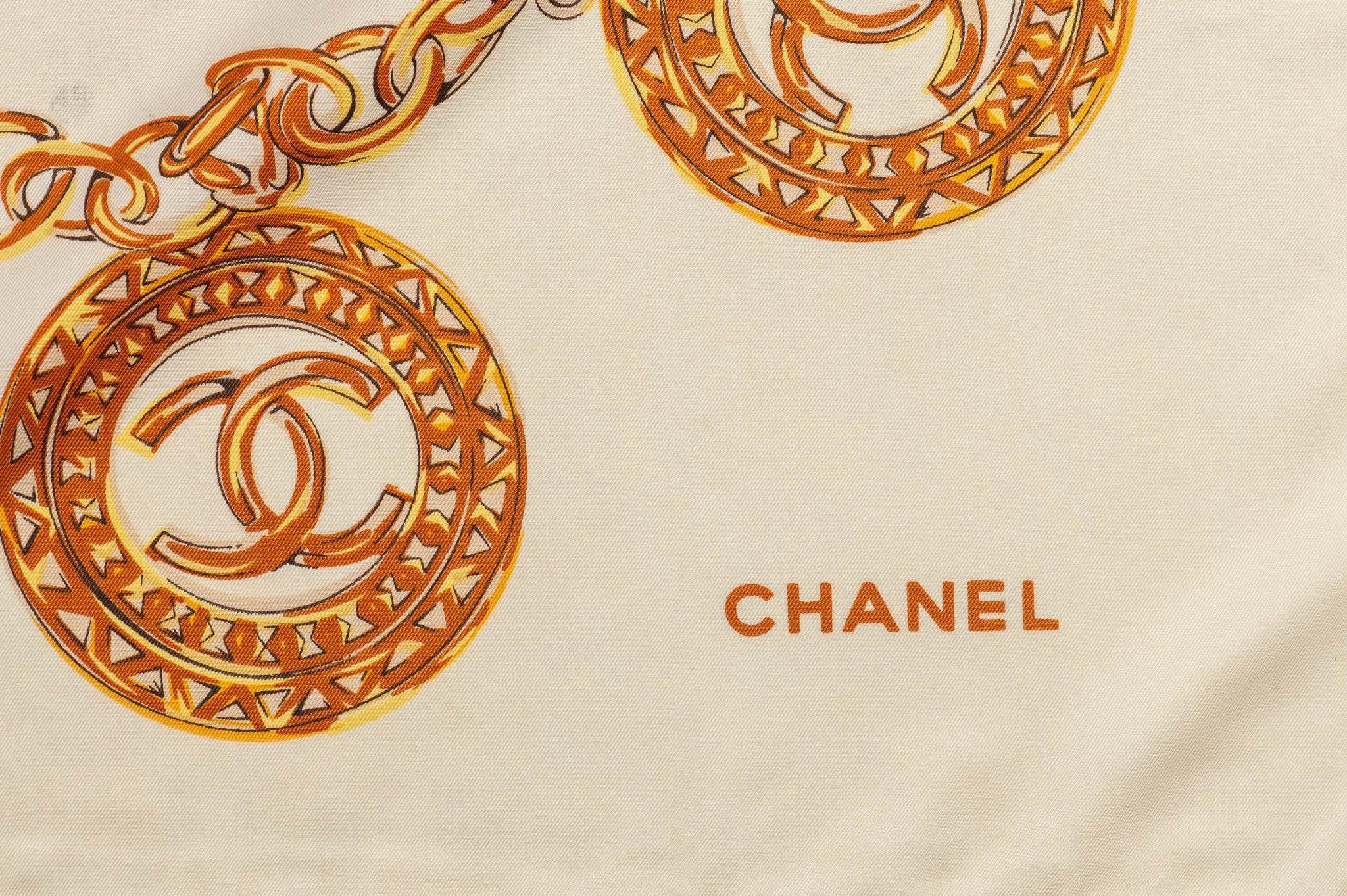 Chanel Vintage Silk Coins White Scarf For Sale 2