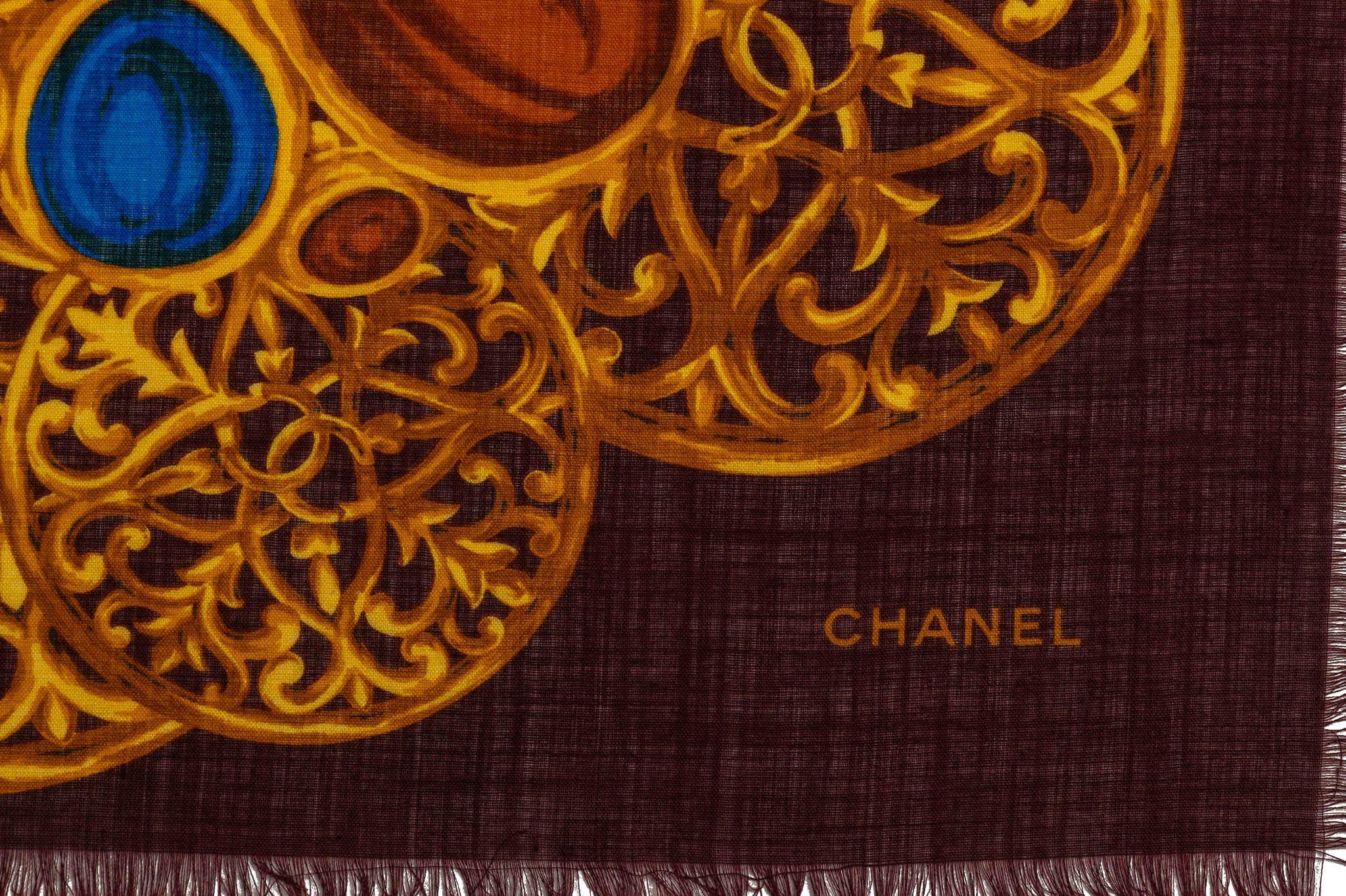 Chanel Vintage Seide Gripoix Brown Schal (Braun) im Angebot