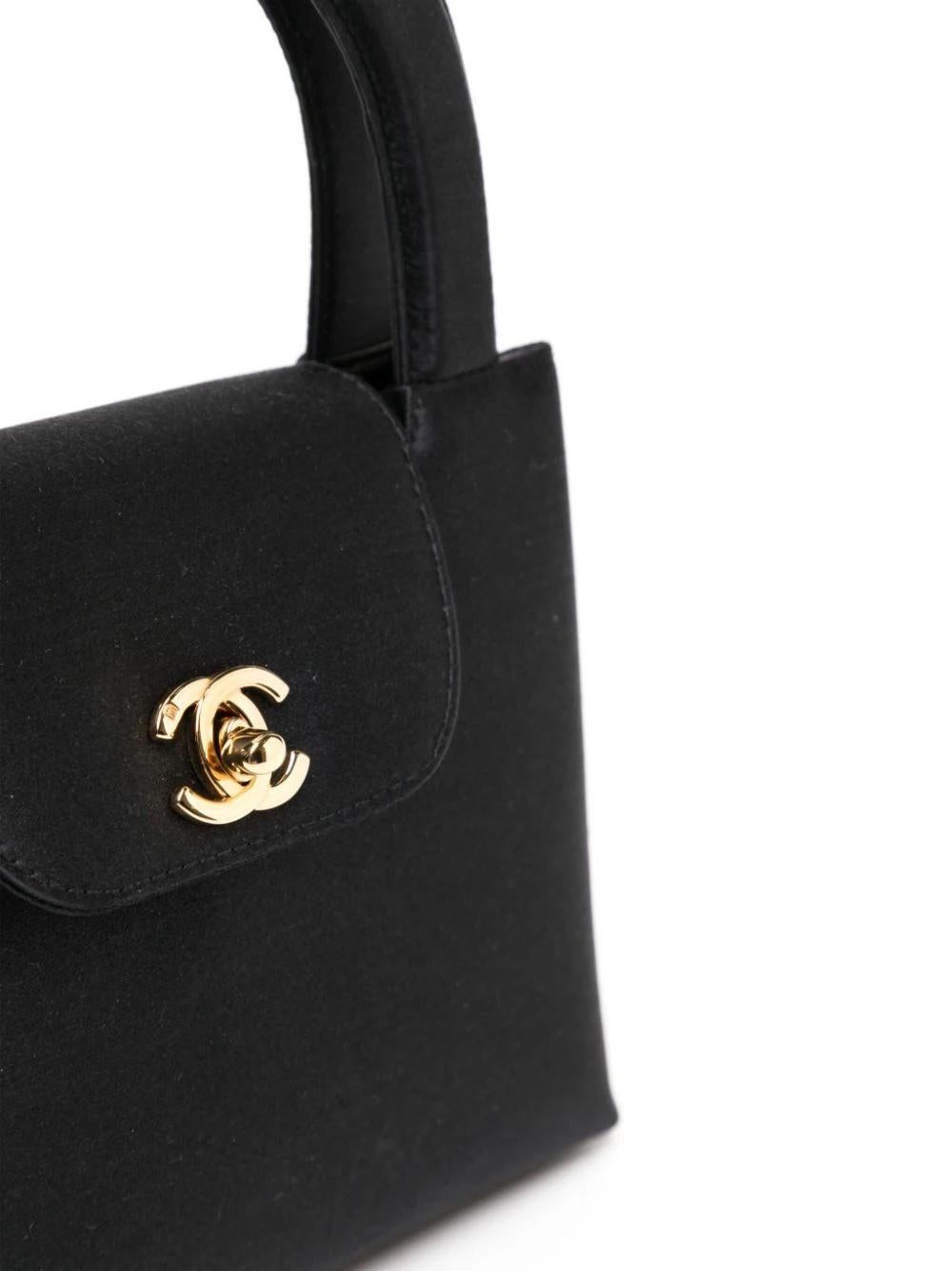 Black Chanel Vintage Silk Kelly Top Handle Bag
