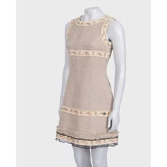 Chanel Vintage Silk & Linen Beige Dress Size 36/S