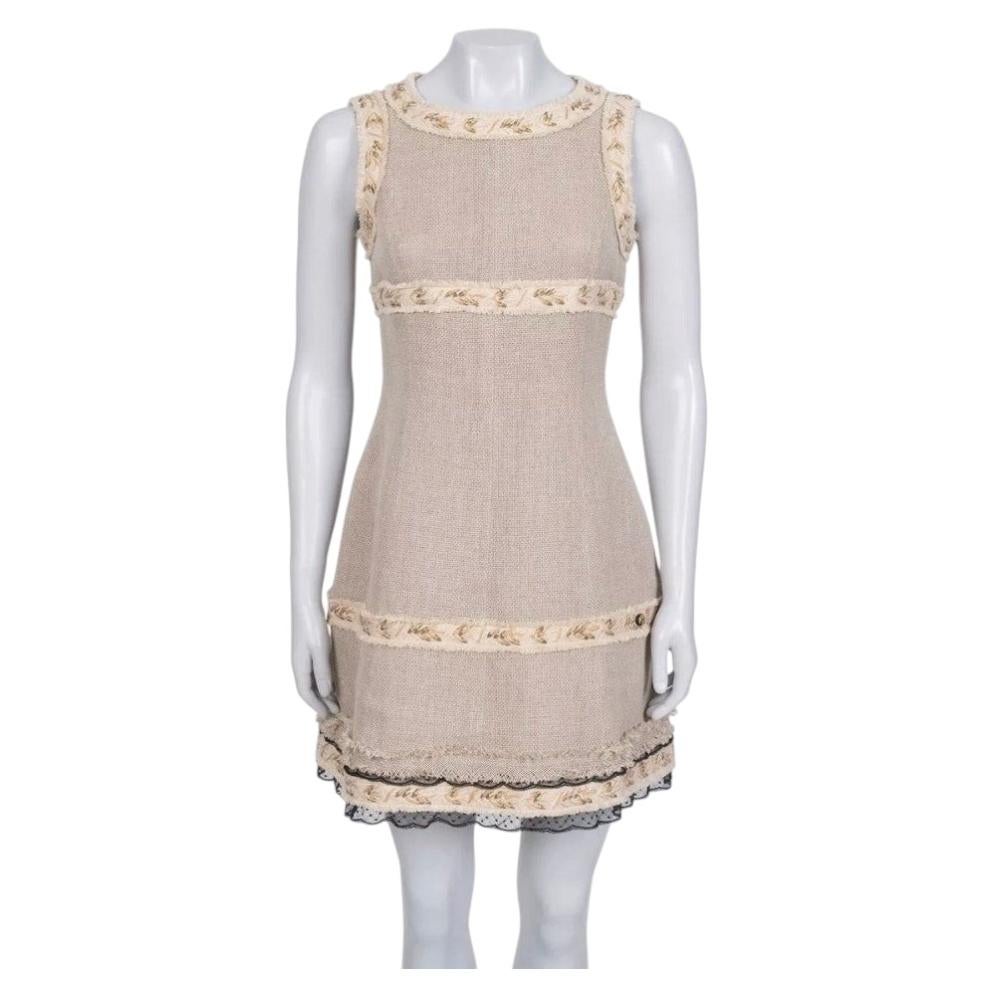 Chanel Vintage Silk & Linen Beige Dress Size 36/S
