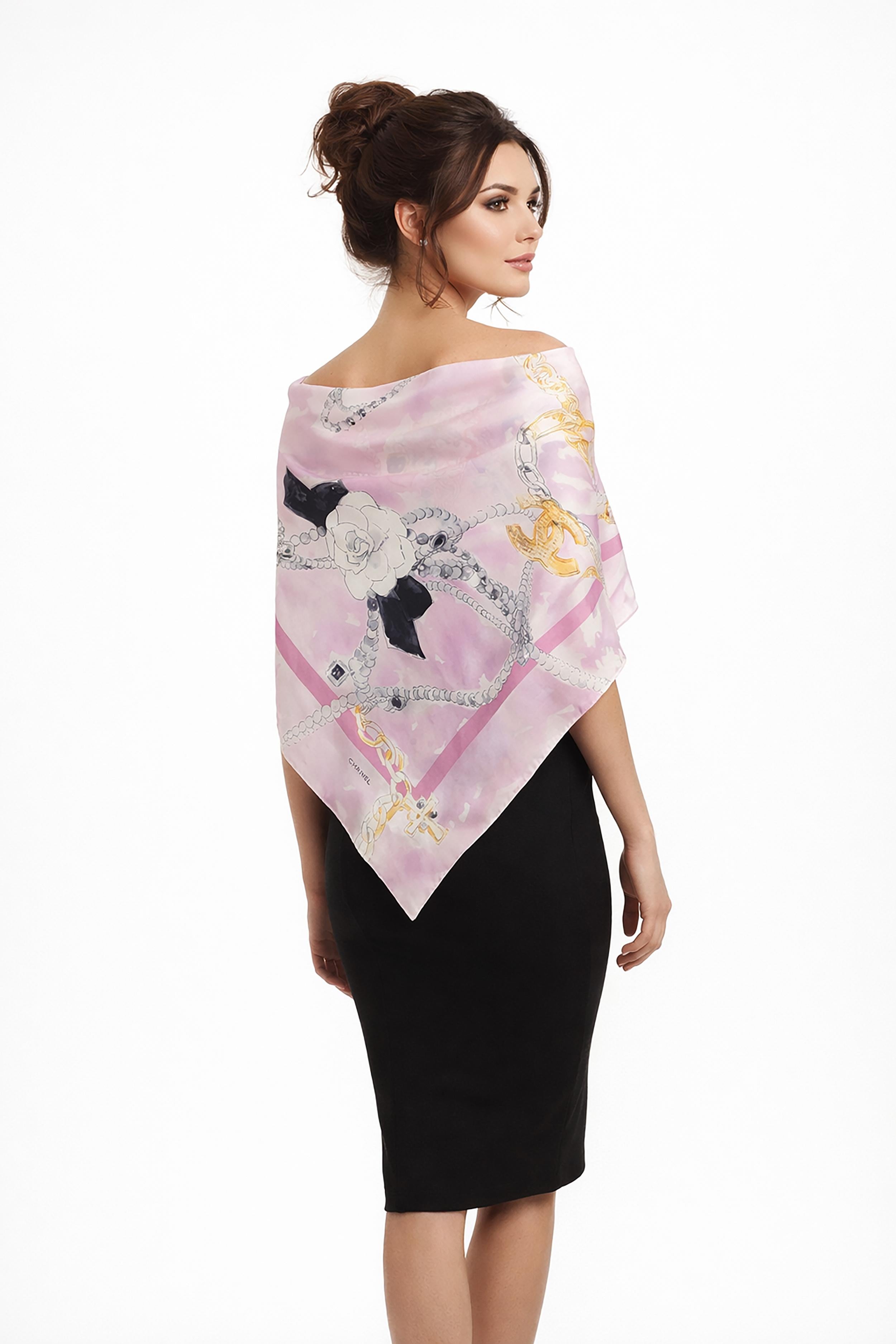 Chanel Vintage Silk Scarf Circa 1990s Bijoux Jewelry Motif 34in