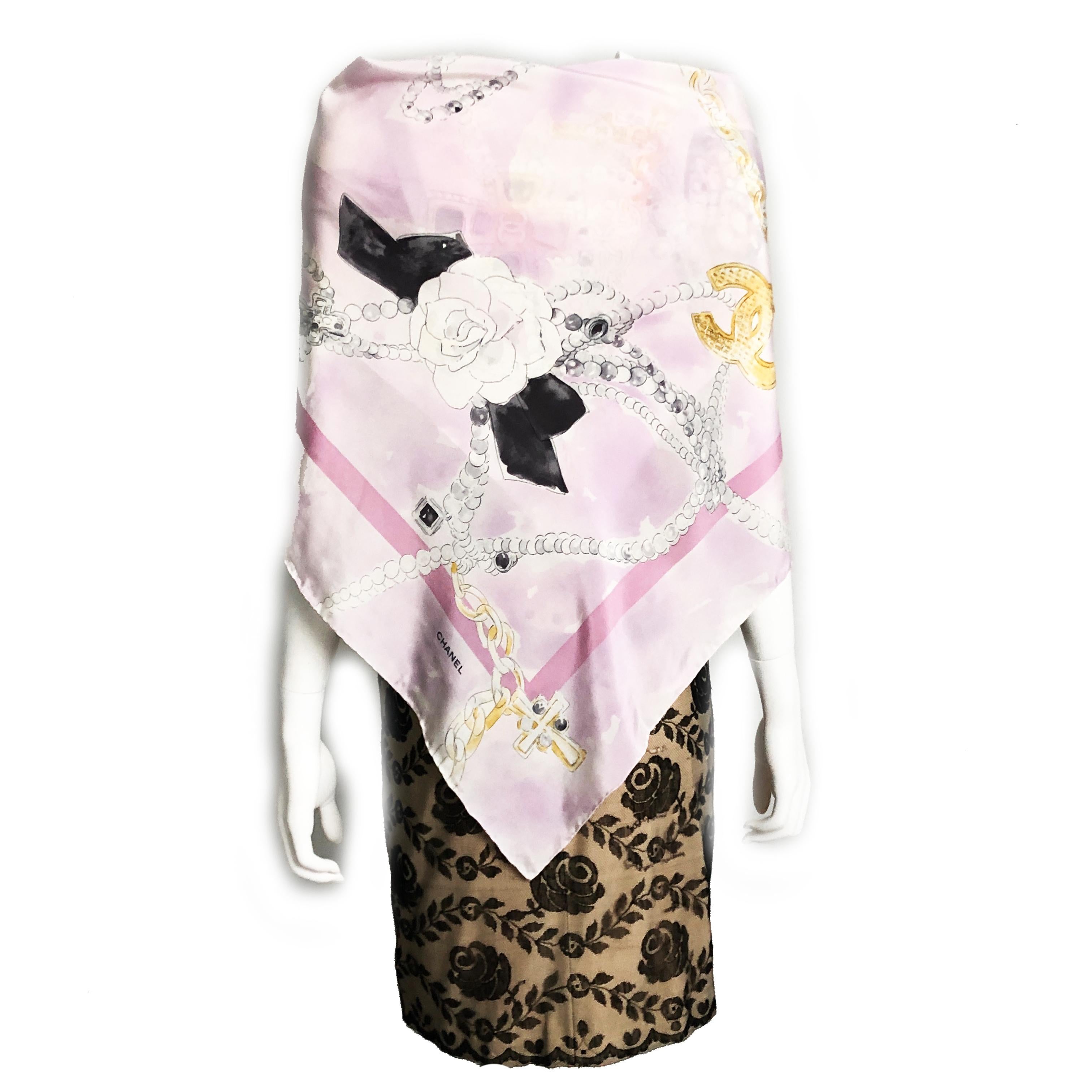 Chanel Vintage Silk Scarf Circa 1990s Bijoux Jewelry Motif 34in