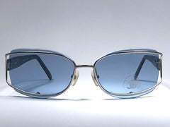 Chanel Vintage Silver Blue Lens 1990's Sunglasses Made in Italy Collector Item