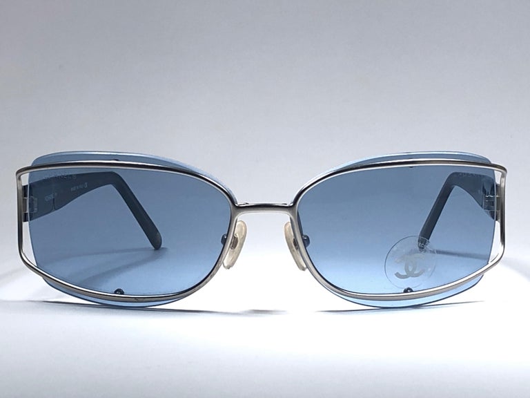 Chanel Vintage Silver Blue Lens 1990's Sunglasses Made in Italy Collector  Item at 1stDibs
