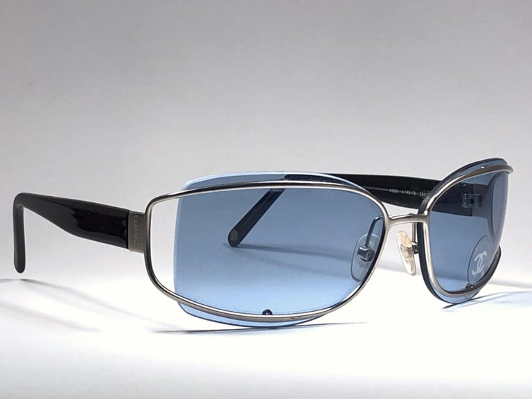 Chanel Vintage Silver Blue Lens 1990's Sunglasses Made in Italy Collector  Item