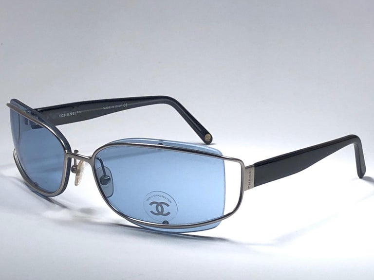 Chanel Vintage Silver Blue Lens 1990's Sunglasses Made in Italy Collector  Item