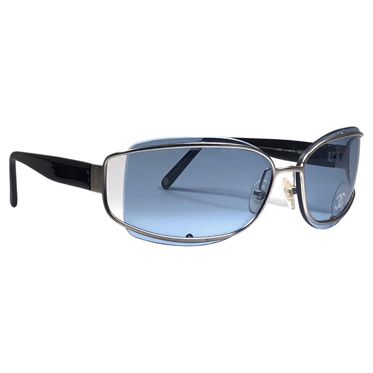 Chanel Vintage Silver Blue Lens 1990's Sunglasses Made in Italy Collector Item at 1stDibs