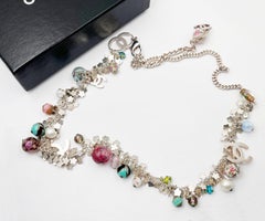 Chanel Vintage Silber CC Blume Perlen Gürtel Halskette
