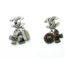Chanel Vintage Silver CC Gothic 5 Set mix and match Piercing Earrings