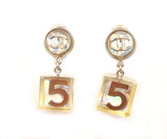Chanel Vintage Silver CC Iridescent Dice 5 Dangle Clip on Earrings