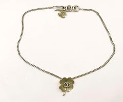 Chanel Vintage Silver CC Mint Clover Pendant Necklace