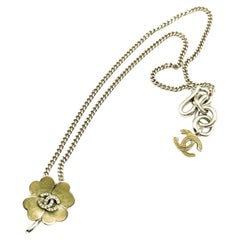 Chanel Vintage Silver CC Mint Clover Pendant Necklace