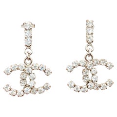Chanel Vintage Silver CC Rocky Bar Piercing Earrings