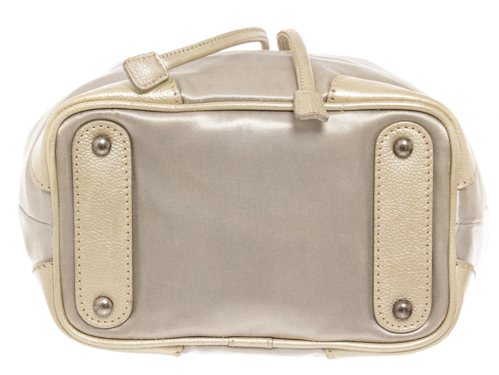 Brown Chanel Vintage Silver Leather CC Drawstring Bucket Bag