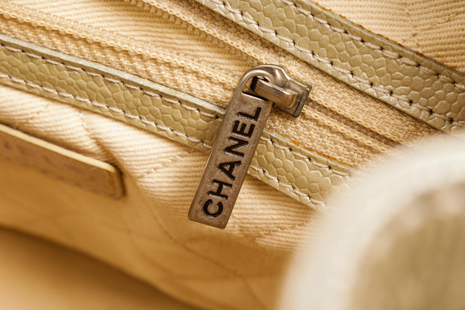Women's Chanel Vintage Silver Leather CC Drawstring Bucket Bag