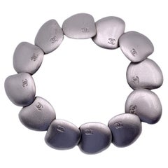 Chanel Vintage Silver Metal CC Logo Articulated Bracelet