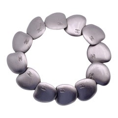 Chanel Vintage Silver Metal CC Logo Articulated Bracelet
