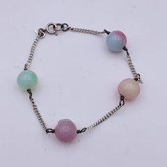 Chanel Vintage Silver Metal Multicolored Beads CC Logo Bracelet