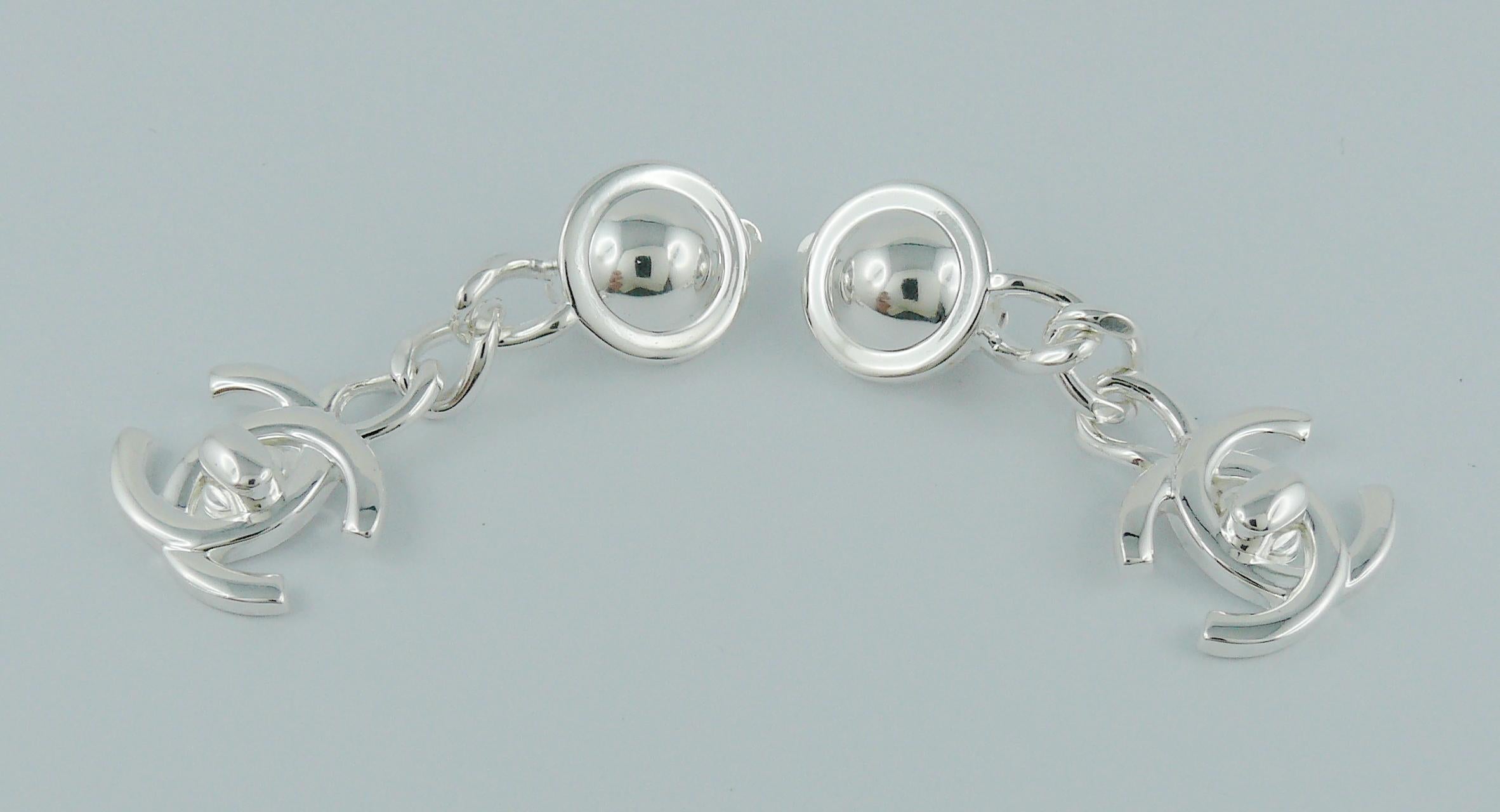 Women's Chanel Vintage Silver Toned CC Turnlock Dangling Earrings FW 96