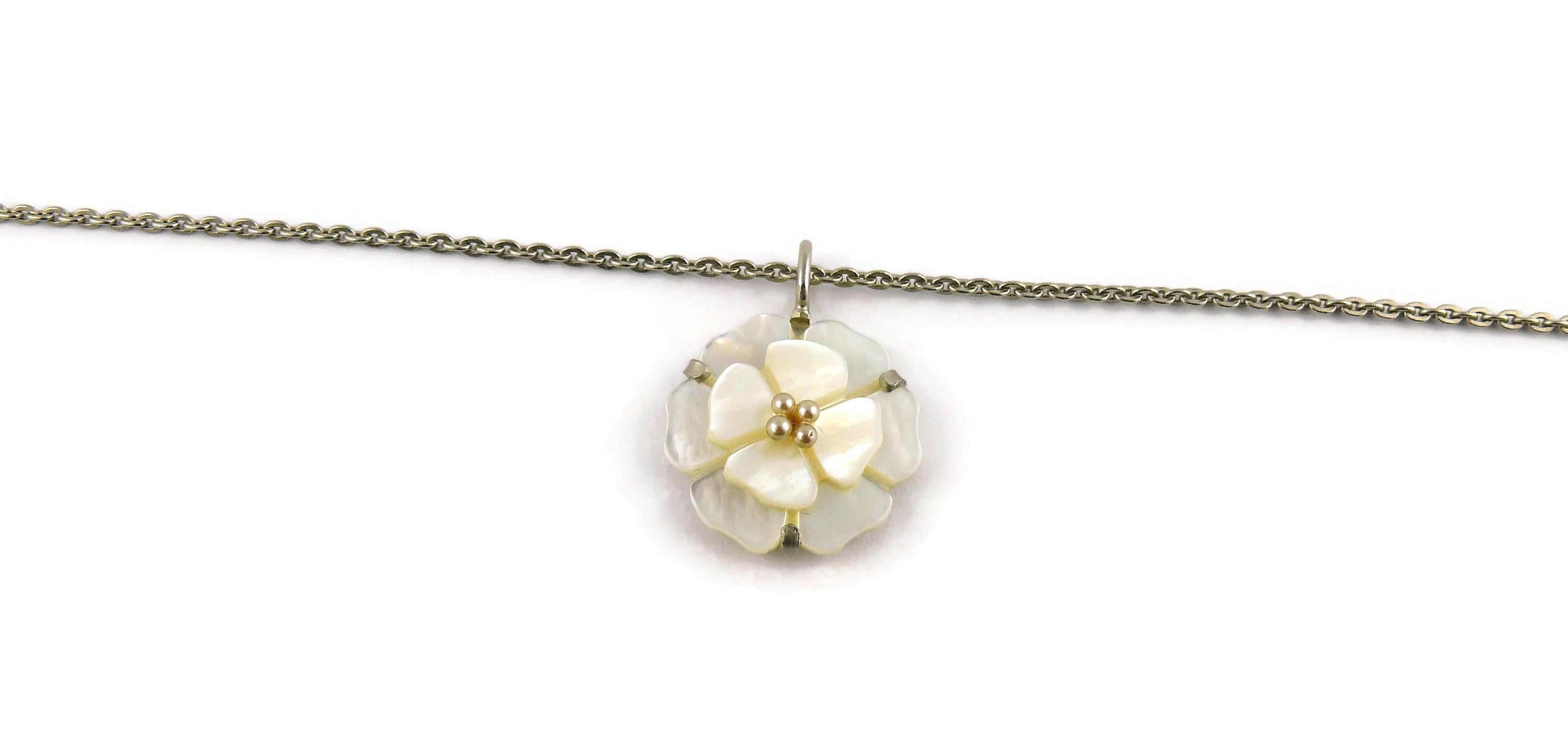 Chanel Vintage Silver Toned Camellia Flower Pendant Necklace 2