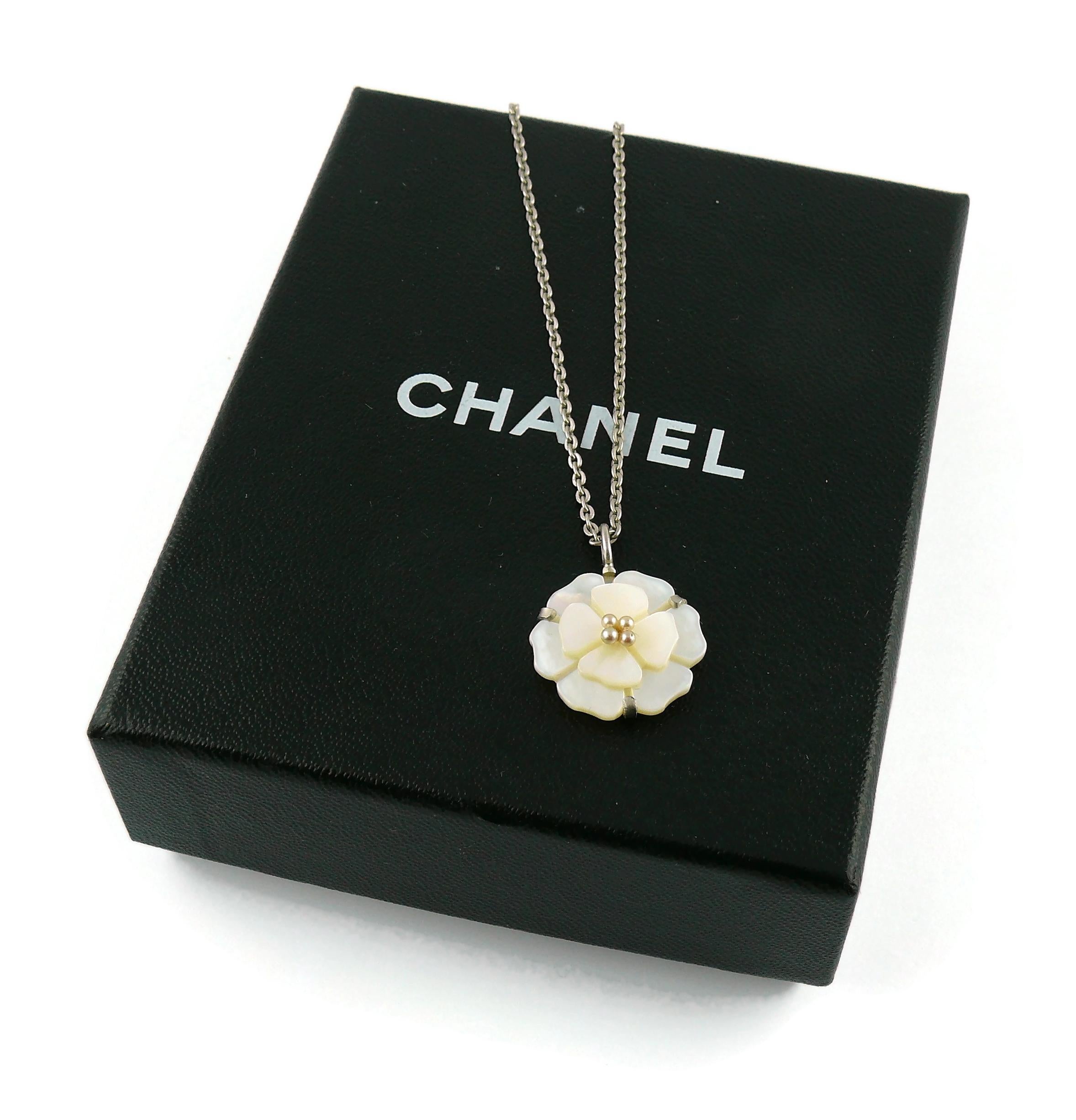 Chanel Vintage Silver Toned Camellia Flower Pendant Necklace 3