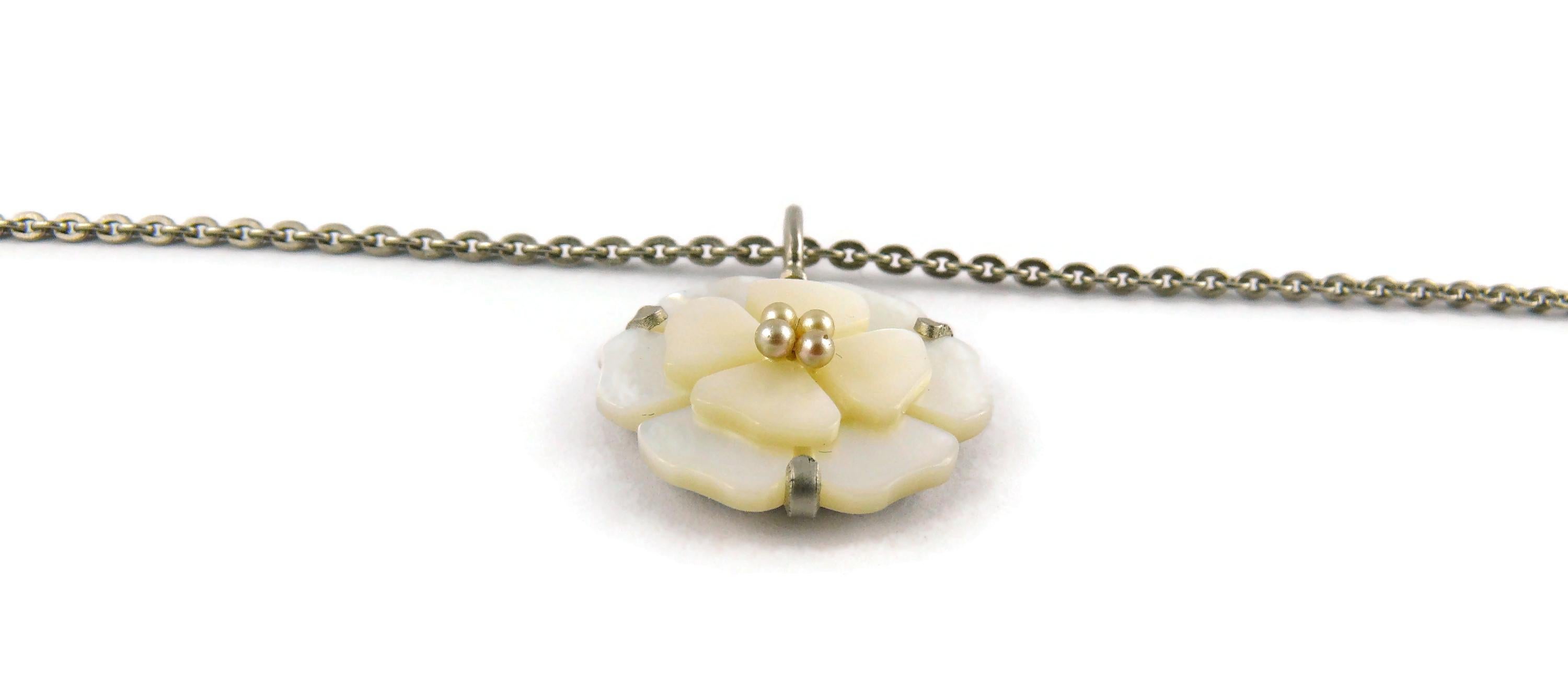 Chanel Vintage Silver Toned Camellia Flower Pendant Necklace 4