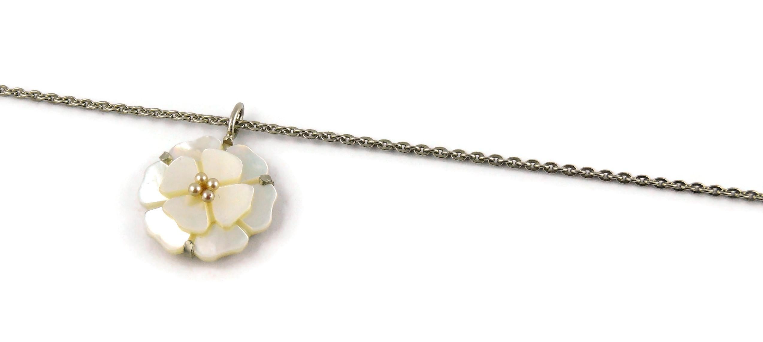Chanel Vintage Silver Toned Camellia Flower Pendant Necklace 5