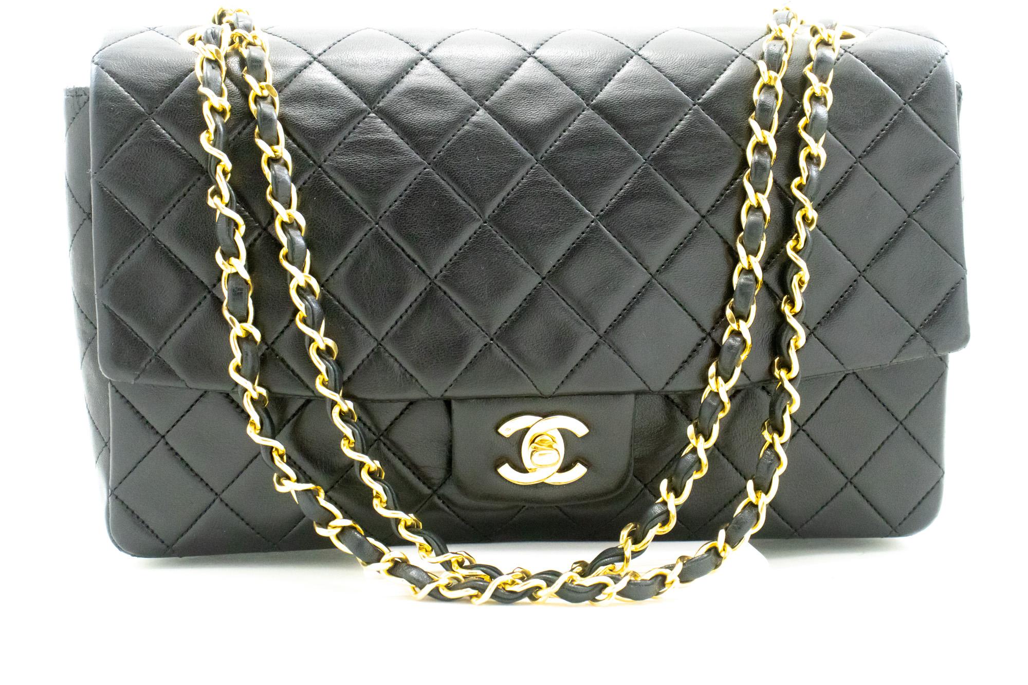 An authentic CHANEL Vintage Single Flap Chain Shoulder Bag Quilted made of black Lambskin. The color is Black. The outside material is Leather. The pattern is Solid. This item is Vintage / Classic. The year of manufacture would be