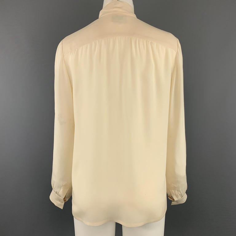 CHANEL Vintage Size 4 Cream Silk CC Pocket Bow Collar Blouse at 1stDibs