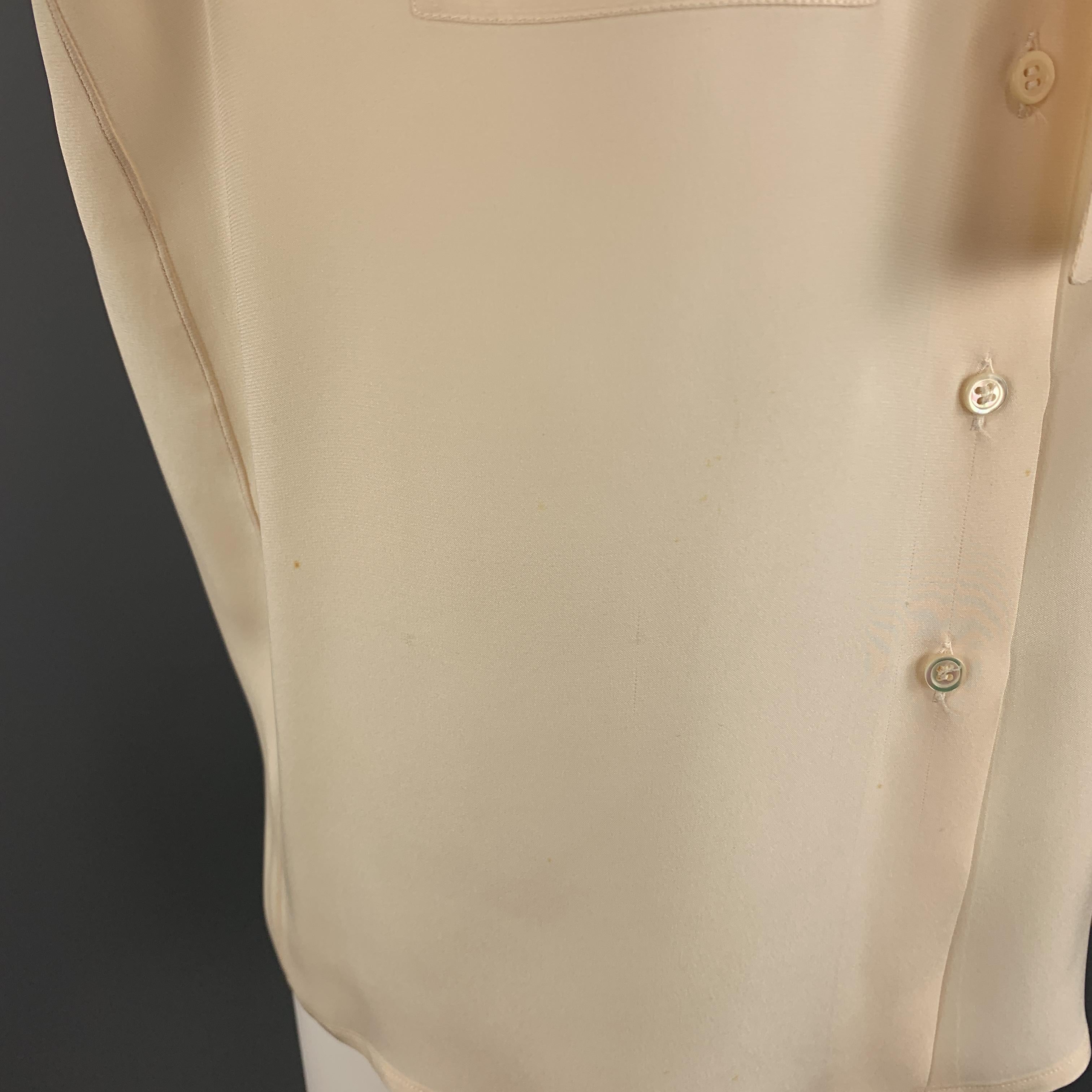 CHANEL Vintage Size 4 Cream Silk CC Pocket Bow Collar Blouse In Good Condition In San Francisco, CA