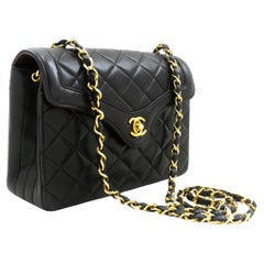 CHANEL Vintage Small Chain Shoulder Bag Black Flap Quilted Lamb