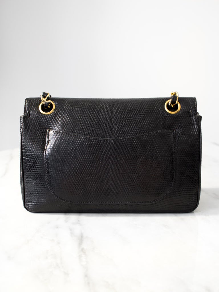 Chanel Vintage Small Classic Flap Exotic Lizard Leather 24K Gold CC Black  Bag For Sale at 1stDibs