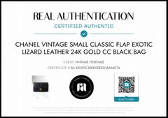 Chanel Vintage Small Classic Flap Exotic Lizard Leather 24K Gold CC Black Bag