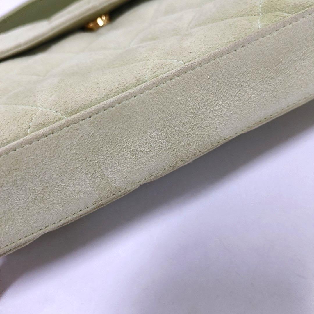 Chanel Vintage Small Flap Crossbody Bag Green Suede Leather, 1991-1994 For Sale 11