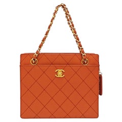 Chanel Vintage Small Matelasse Orange Caviar Leather Top Handle Bag