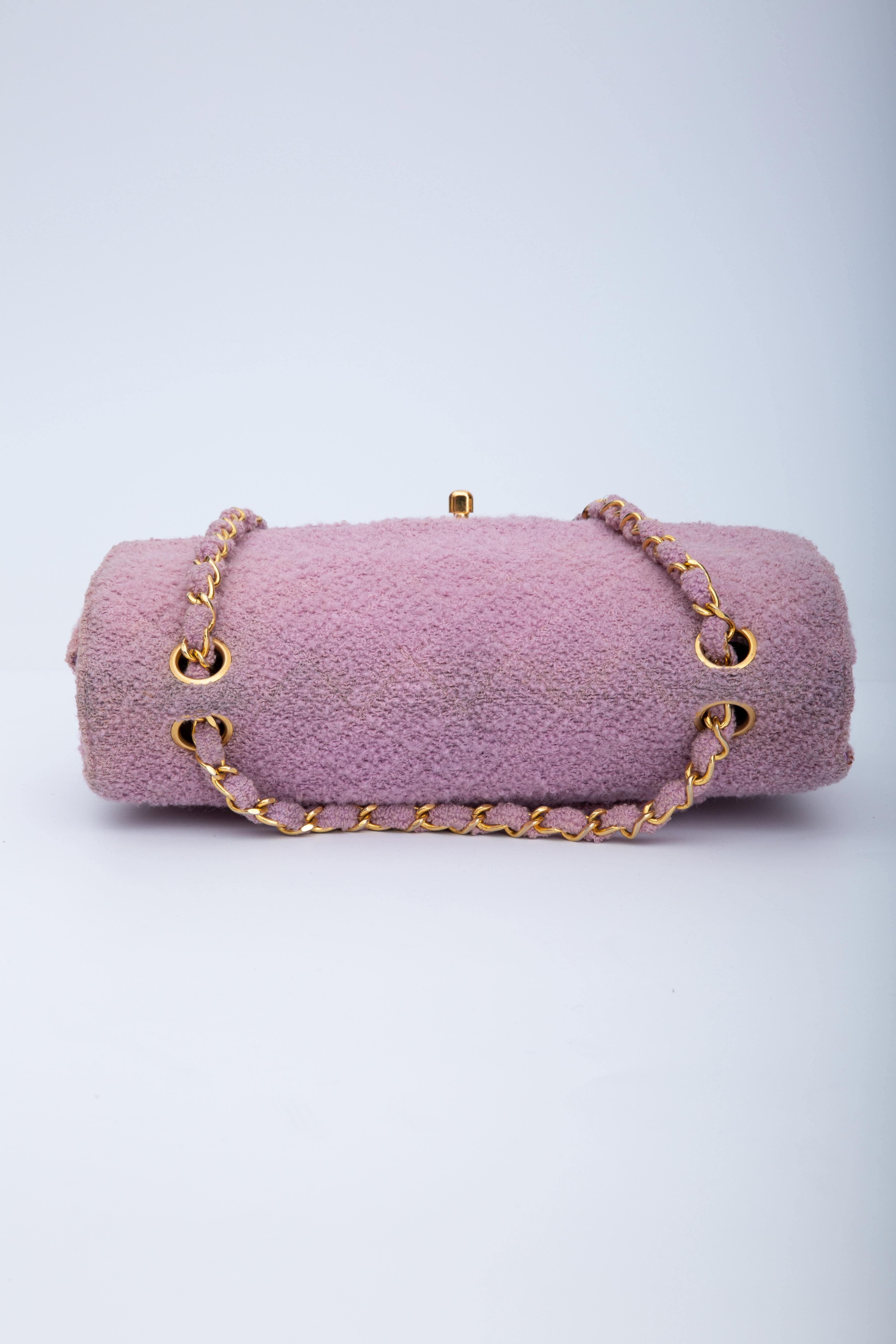 Chanel Vintage Small Pink Tweed Classic Single Flap Bag (2014) In Good Condition In Montreal, Quebec