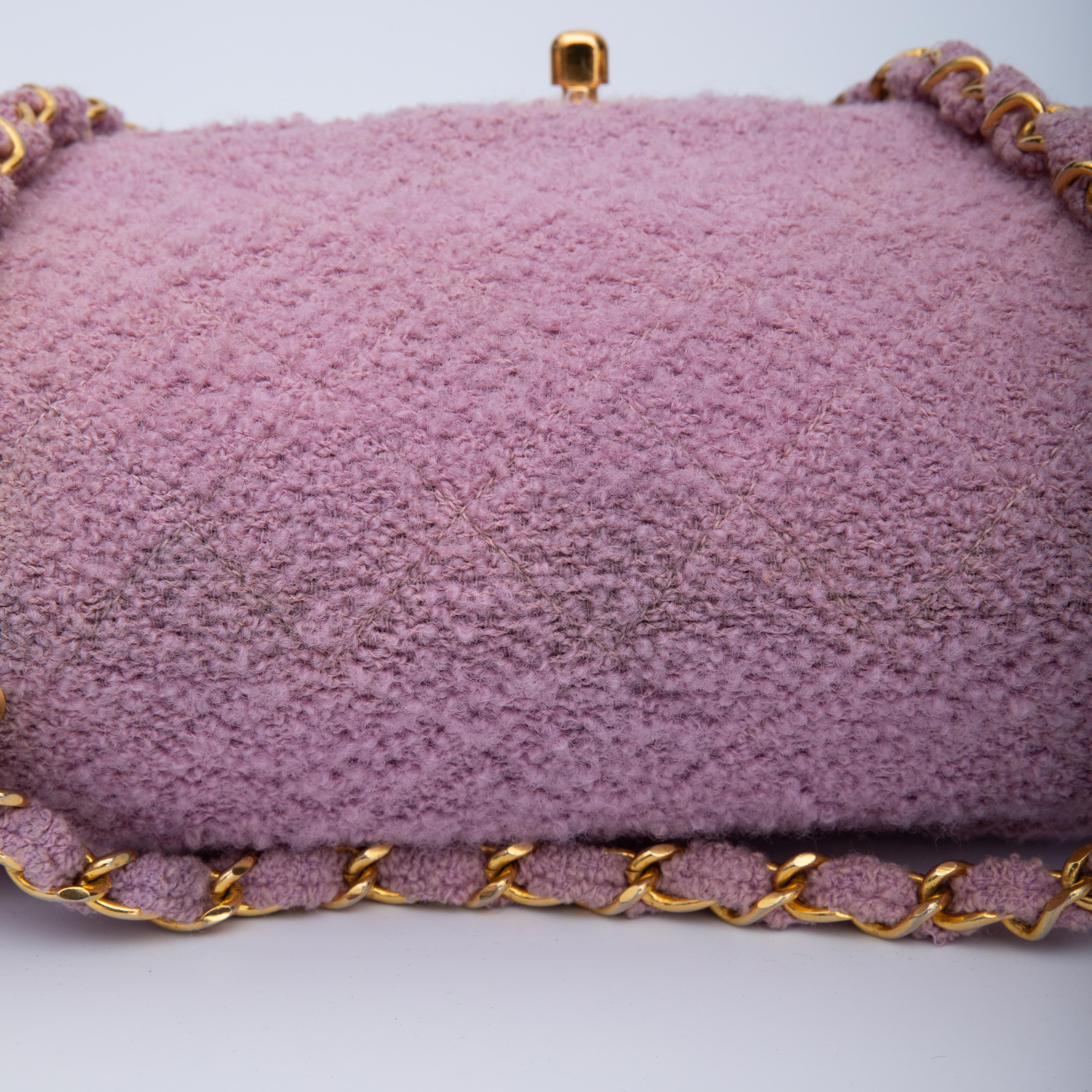 Women's or Men's Chanel Vintage Small Pink Tweed Classic Single Flap Bag (2014)