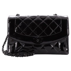 Chanel Vintage So Negro Diana Bolso Solapa Acolchado Charol Mediano