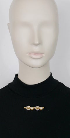 Chanel Vintage Spelling C O C O Pearl and Crystal Brooch