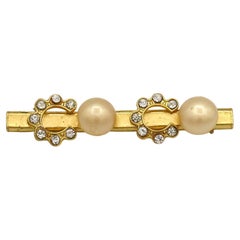 Chanel Vintage Spelling C O C O Pearl and Crystal Brooch