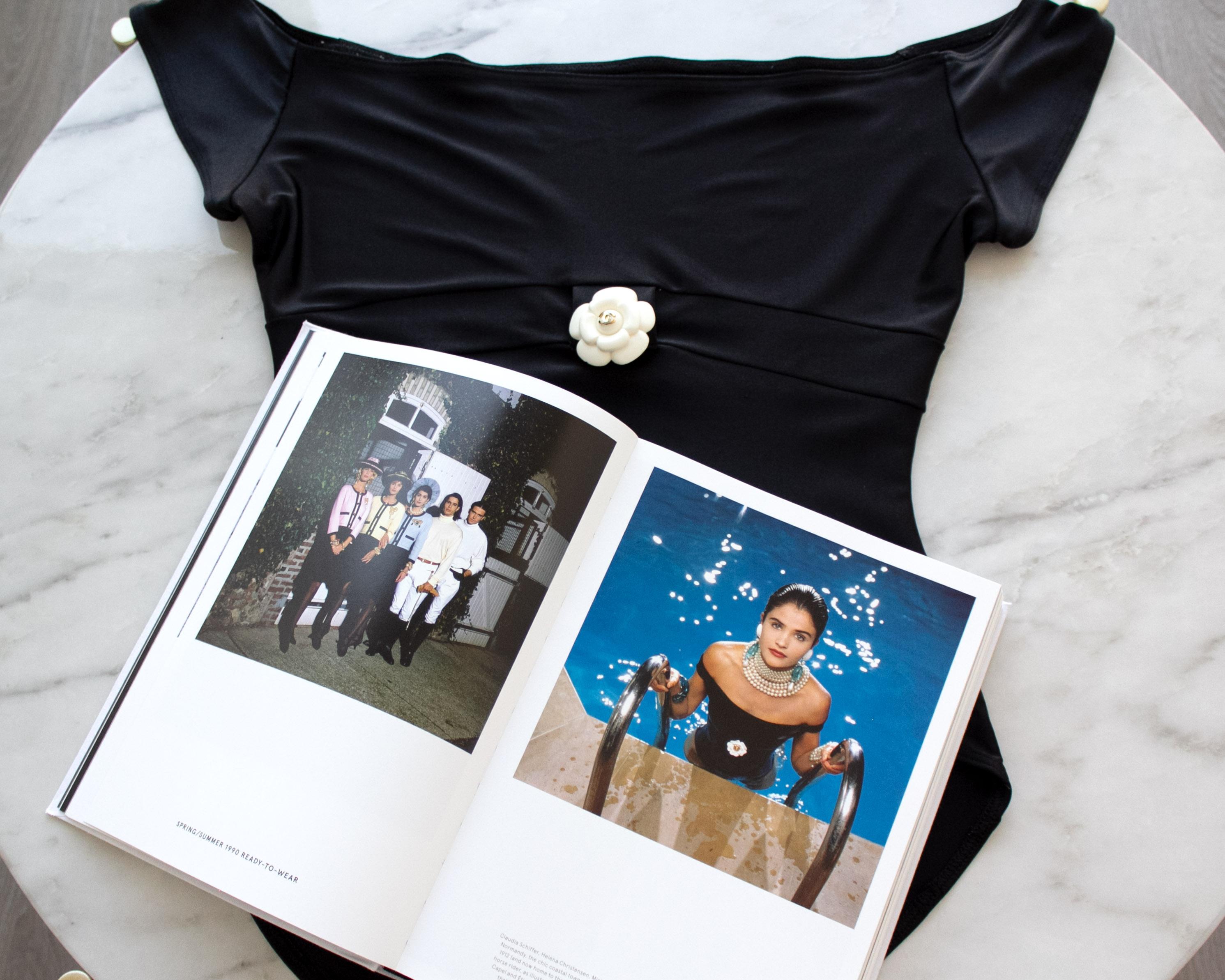 Chanel Vintage Spring 1990 Black White Camellia Onepiece Bodysuit Swimsuit 4