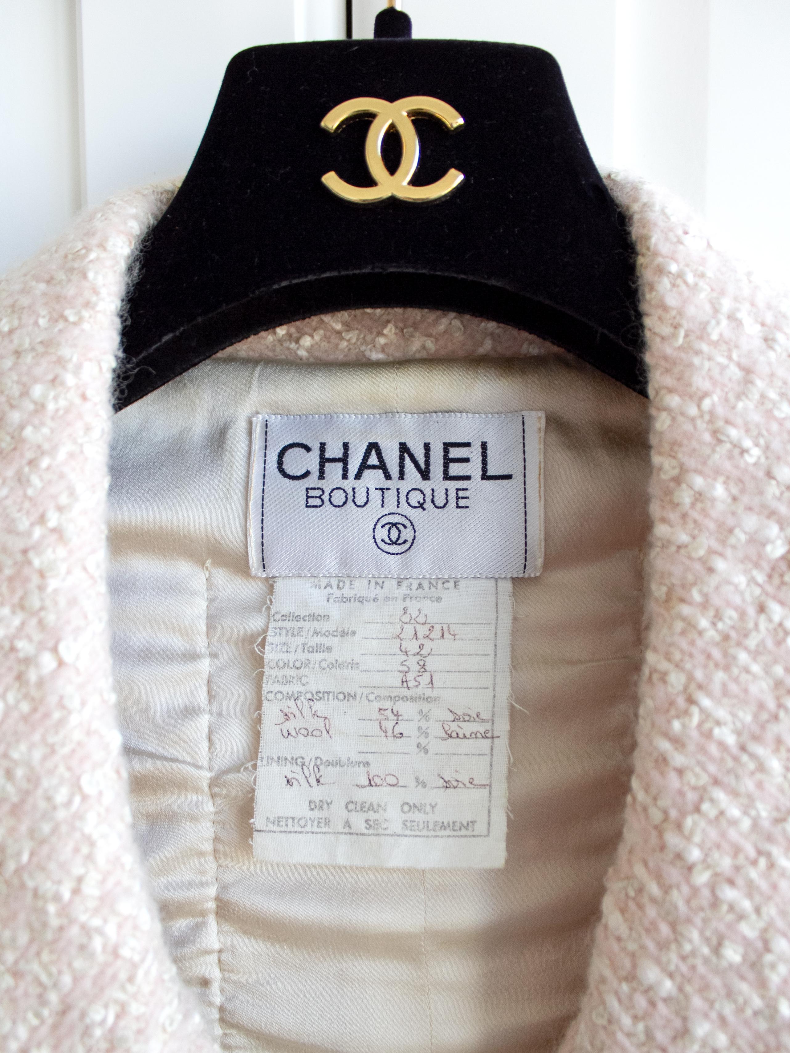 Chanel Vintage Spring 1990 Pink White Satin Tweed Cropped Jacket Skirt Suit 2