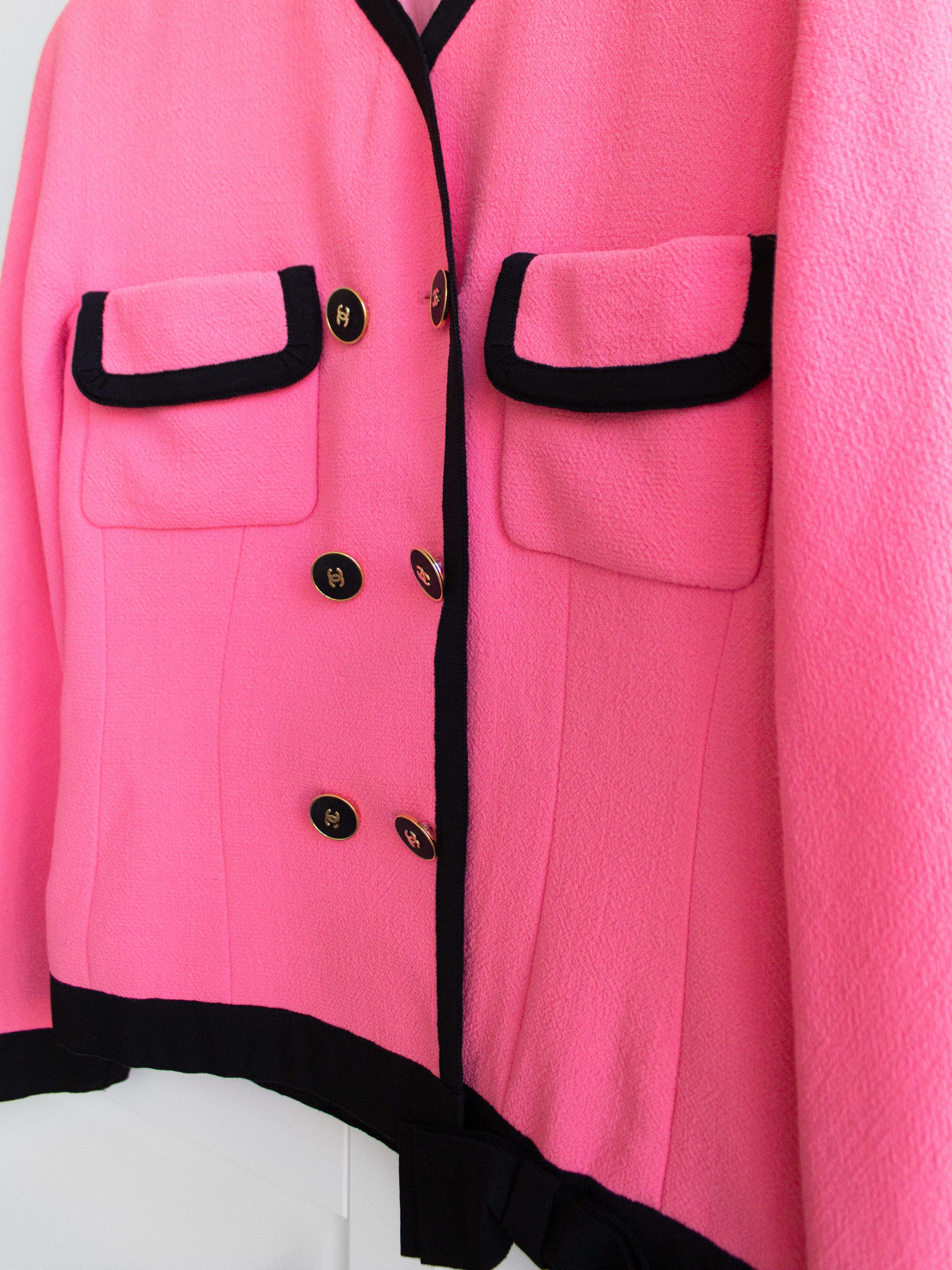 Chanel Vintage Spring 1991 Linda Pink Black Bow Jacket Skirt Suit 3