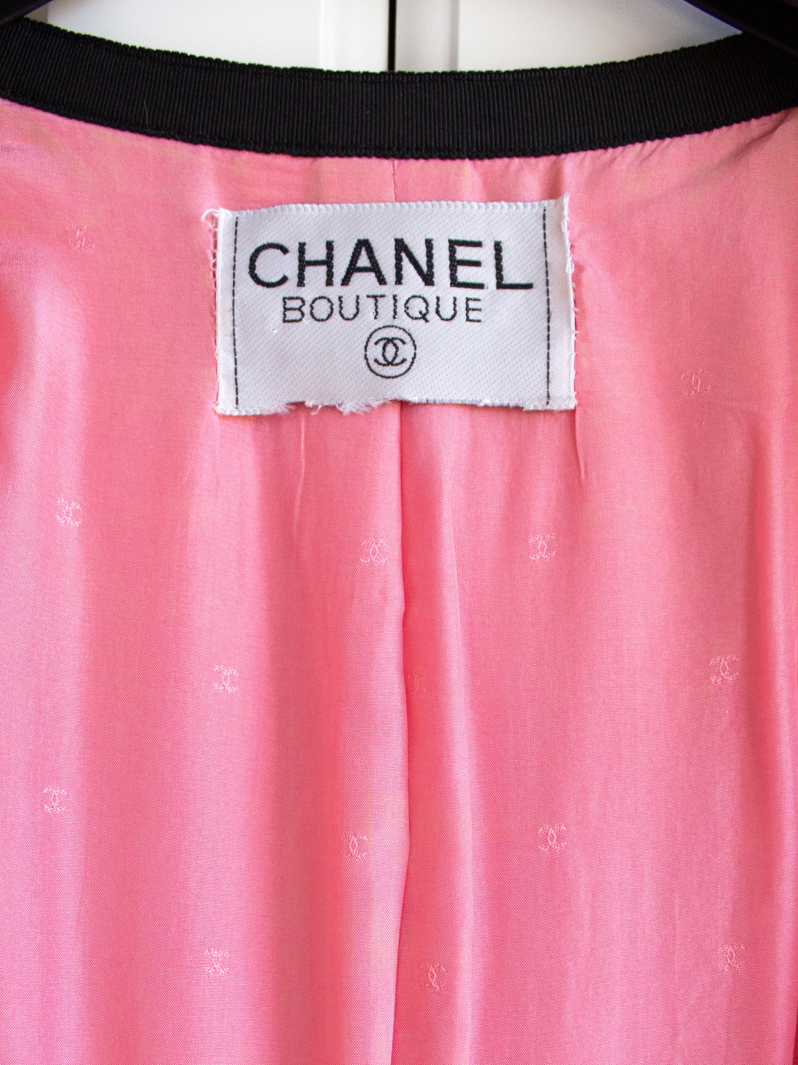 Chanel Vintage Spring 1991 Linda Pink Black Bow Jacket Skirt Suit 4