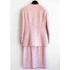 Chanel Vintage Spring 1991 Linda Pink  Ecru Fantasy Tweed Jacket Skirt Suit